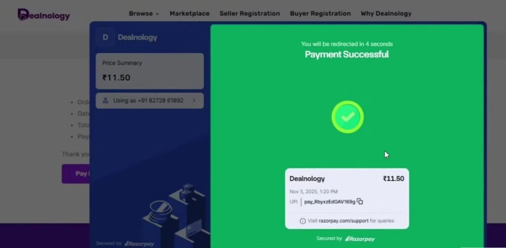 Payment goes to Dealnology Admin